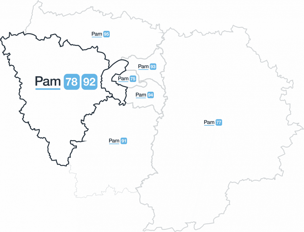 Les différents services de PAM selon les départements d'Ile-De-France